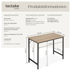 Schreibtisch Jenkins Industrial Holz hell, Eiche Sonoma 80 cm
