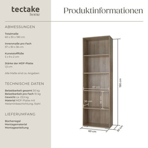 Bücherregal Lexi 5 Fächer Eiche