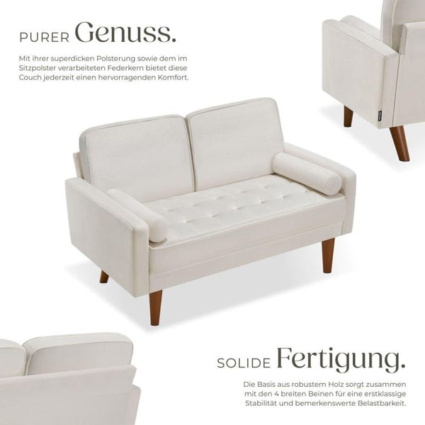 Sofa Skagen 2-Sitzer mit Federkern Samtoptik creme