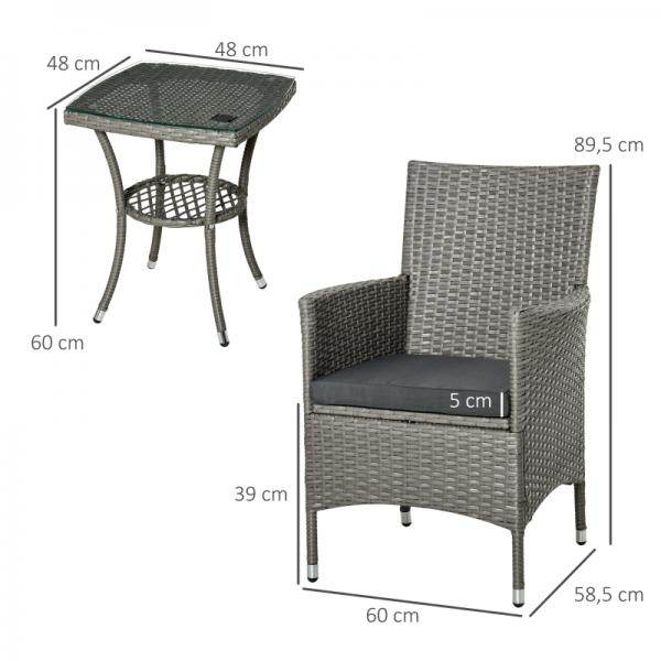 Gartensitzgruppe 3-tlg. Rattenmöbel Polyrattan Set grau