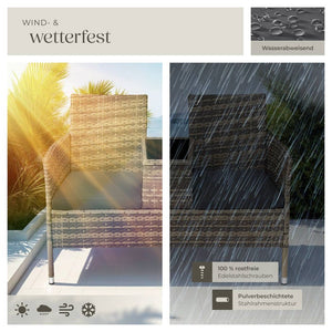 Rattan Gartensitzbank mit Tisch natur/dunkelgrau