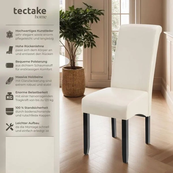 Esszimmerstuhl Massivholz Kunstleder creme 2er Set