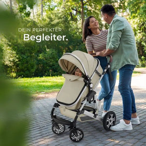 Kombi-Kinderwagen Mats klappbar mit 5-Punkt-Gurt grau/beige