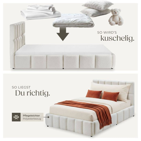 Bettset Polsterbett mit Matratze Teddy creme 140 x 200 cm