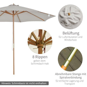 Holz Sonnenschirm Holzschirm Gartenschirm Balkonschirm 3m Grau