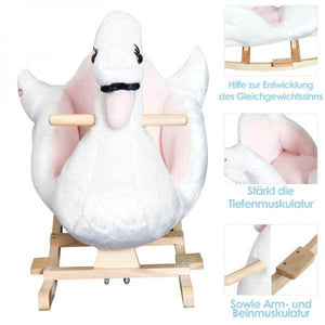 Schaukelpferd Baby Schaukeltier Schwan mit Musik Spielzeug Plüsch Rosa+Weiss