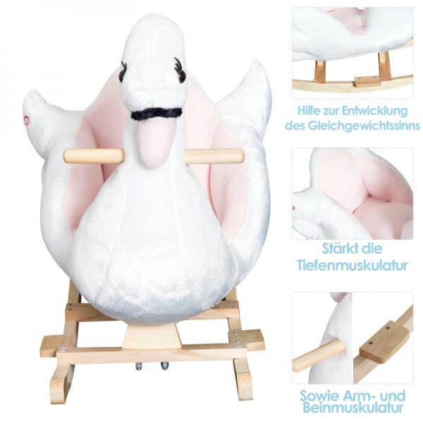 Schaukelpferd Baby Schaukeltier Schwan mit Musik Spielzeug Plüsch Rosa+Weiss