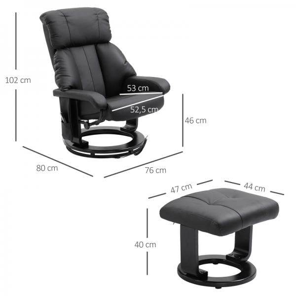 Relaxliege mit Liegefunktion Fernsehsessel mit Hocker Massage Schwarz