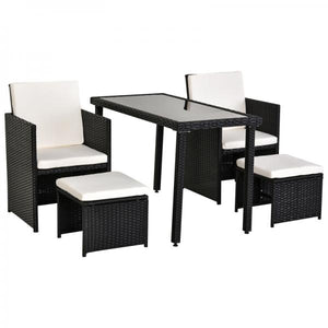 5-teilige Polyrattan Sitzgruppe Essgruppe Gartenset Garnitur mit Kissen Schwarz