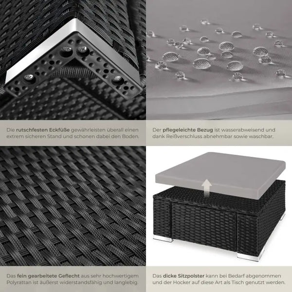 Rattan Sitzhocker Bitonto schwarz/grau