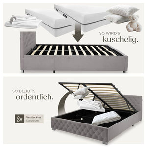 Bettset Polsterbett mit LED und Matratze Samtoptik dunkelgrau 180 x 200 cm