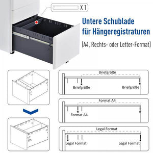 Rollcontainer mobiler Aktenschrank mit 3 Schubladen weiss