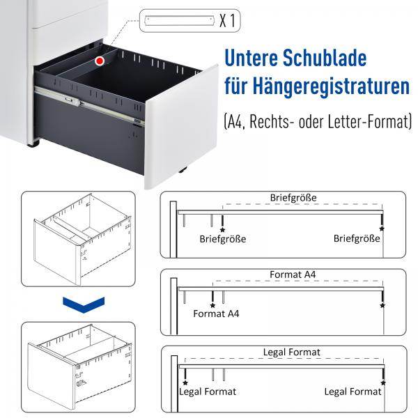 Rollcontainer mobiler Aktenschrank mit 3 Schubladen weiss