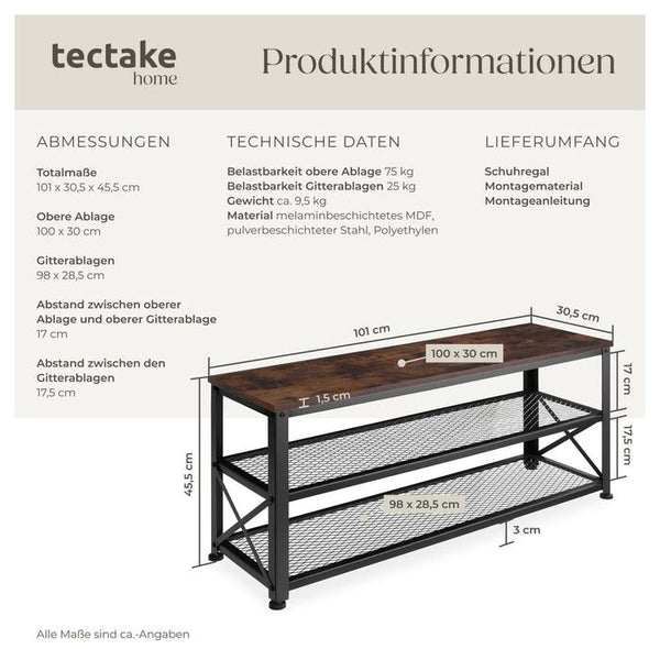 Schuhregal Blackpool Industrial Holz dunkel, rustikal