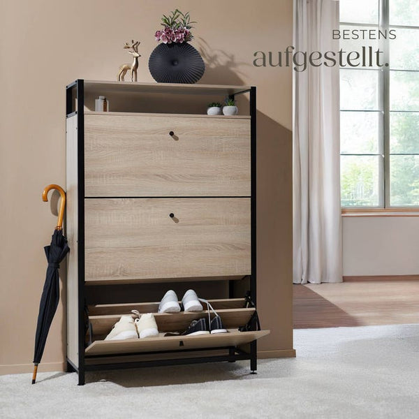Schuhschrank Buffalo Industrial Holz hell, Eiche Sonoma 81 cm