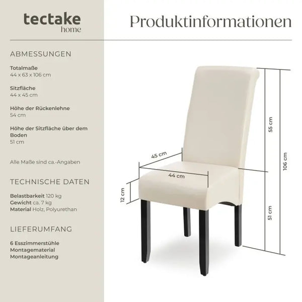 Esszimmerstuhl Massivholz Kunstleder creme 6er Set