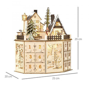 Adventskalender mit LED-Lichtern 25 cm x 20 cm x 29 cm