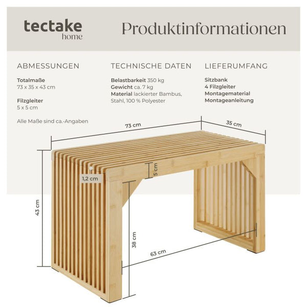 Sitzbank Ribb Lamellenoptik Bambus 73 x 35 x 43 cm