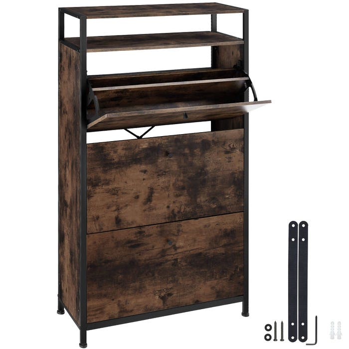 Schuhschrank Braddock Industrial Holz dunkel, rustikal 61 cm