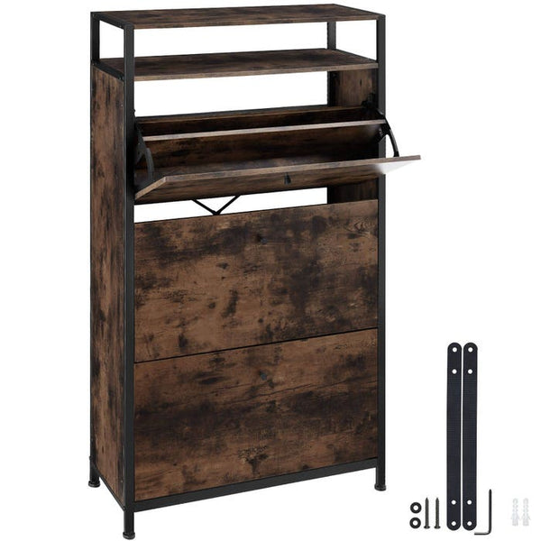 Schuhschrank Braddock Industrial Holz dunkel, rustikal 61 cm