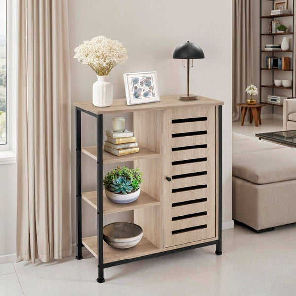 Sideboard Industrial Holz hell, Eiche Sonoma Türanschlag rechts