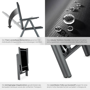 6 Aluminium Gartenstühle - schwarz / anthrazit