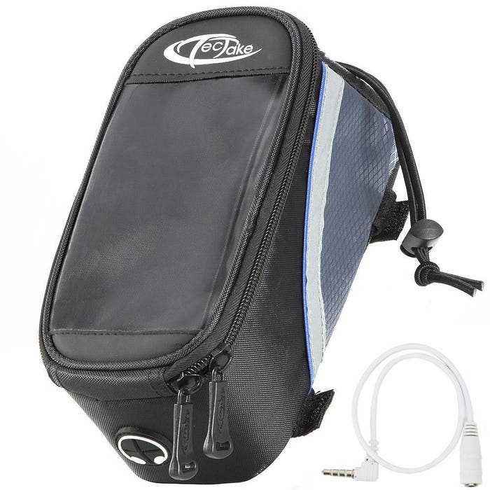 Borsa da bicicletta con attacco al telaio per smartphone, nero/grigio/blu, 20 x 9,5 x 10 cm