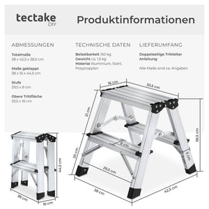 Doppelseitige Aluminium Trittleiter 2 x 2-stufig