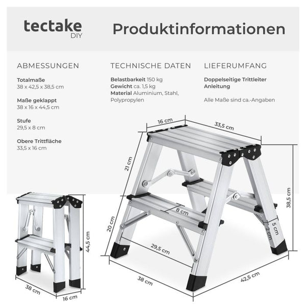 Doppelseitige Aluminium Trittleiter 2 x 2-stufig