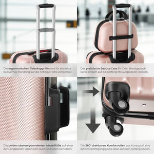 Set di 4 custodie rigide e beauty case.