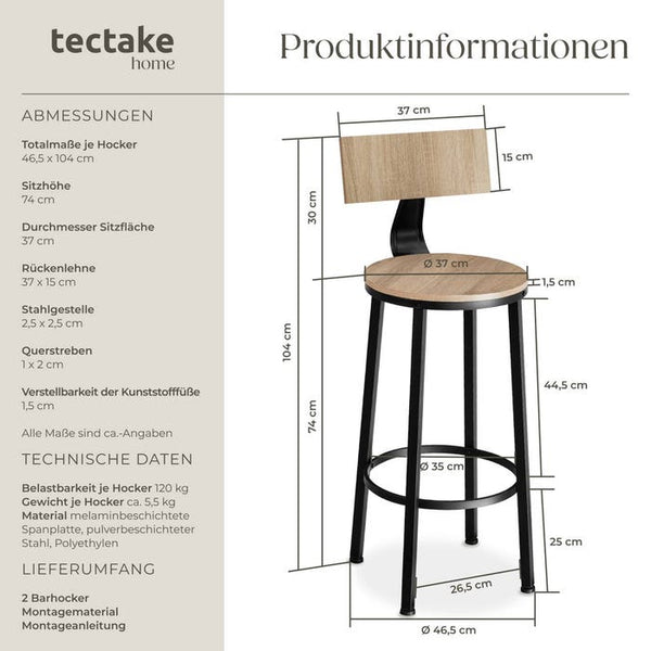 2 Barhocker Poole Industrial hellbraun