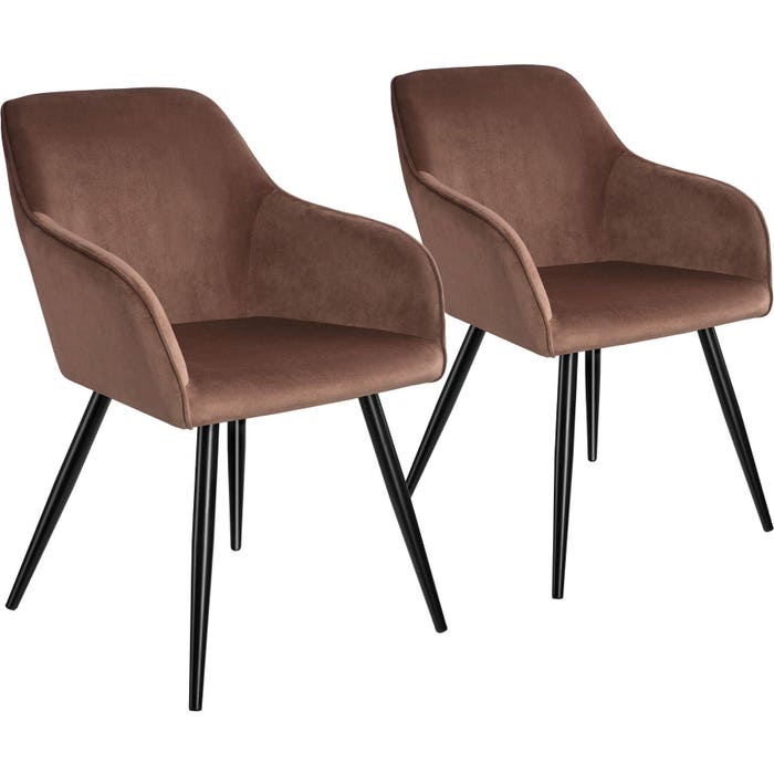 Ensemble de 2 chaises Marilyn, aspect velours, pieds noirs, marron/noir