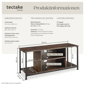 TV-Regal Austin Industrial Holz dunkel, rustikal 110 cm