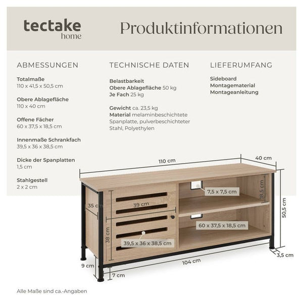 TV-Board Galway Industrial Holz hell, Eiche Sonoma