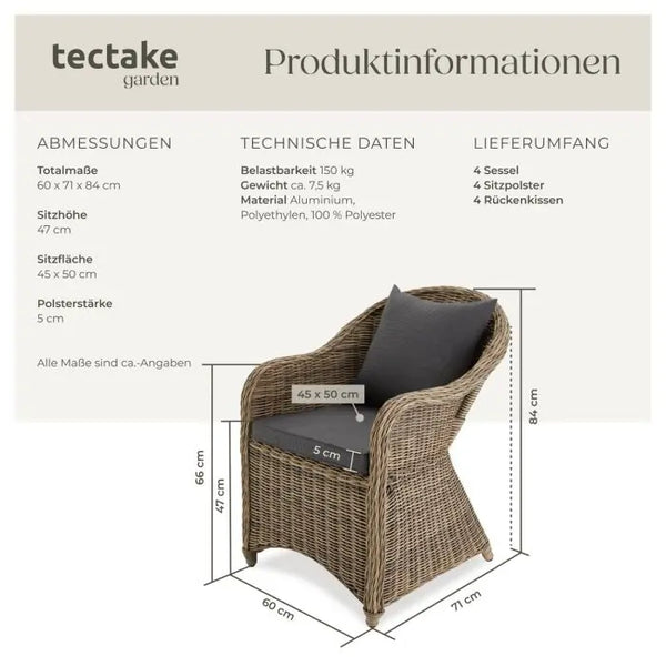 4er Set Aluminium Rattansessel