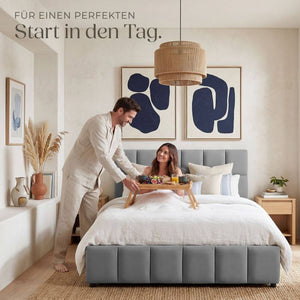 Bettset Polsterbett mit Matratze Samtoptik dunkelgrau 140 x 200 cm