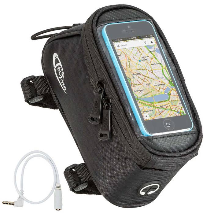 Borsa da bicicletta con supporto al telaio per smartphone, nera, 18 x 8,5 x 8,5 cm