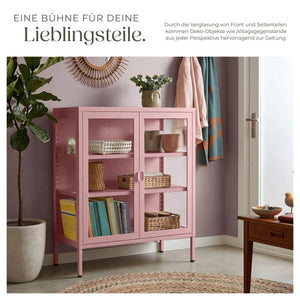 Metallvitrine Baker mit Glastüren rosa