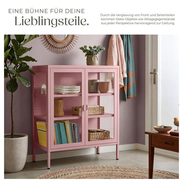 Metallvitrine Baker mit Glastüren rosa