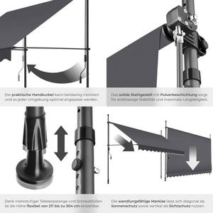 Klemmmarkise schwarz/grau 350 x 180 cm