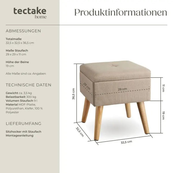 Sitzhocker mit Stauraum Elva Sand