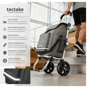 Einkaufstrolley Shopper 3in1 klappbar mit Kühltasche grau