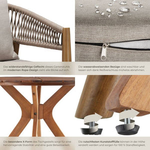 3-teiliges Gartenset Tisch und 2 Stühle Akazienholz Sand