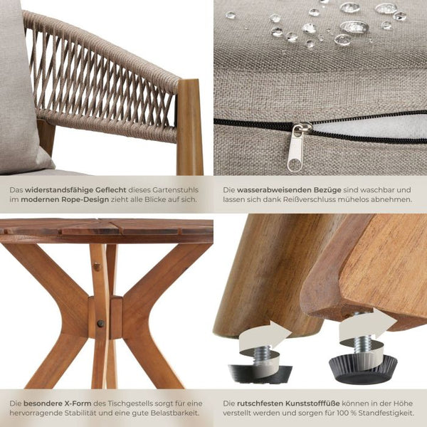 3-teiliges Gartenset Tisch und 2 Stühle Akazienholz Sand