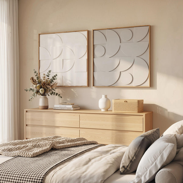 3D Wanddeko geometrisch modern 2er Set für Wohnzimmer Flur weiss