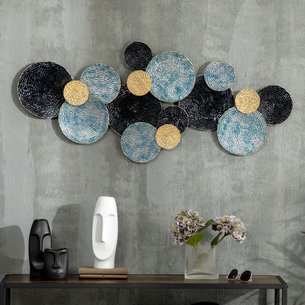 3D Wanddekoration Kreise modern Metall blau schwarz