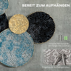 3D Wanddekoration Kreise modern Metall blau schwarz