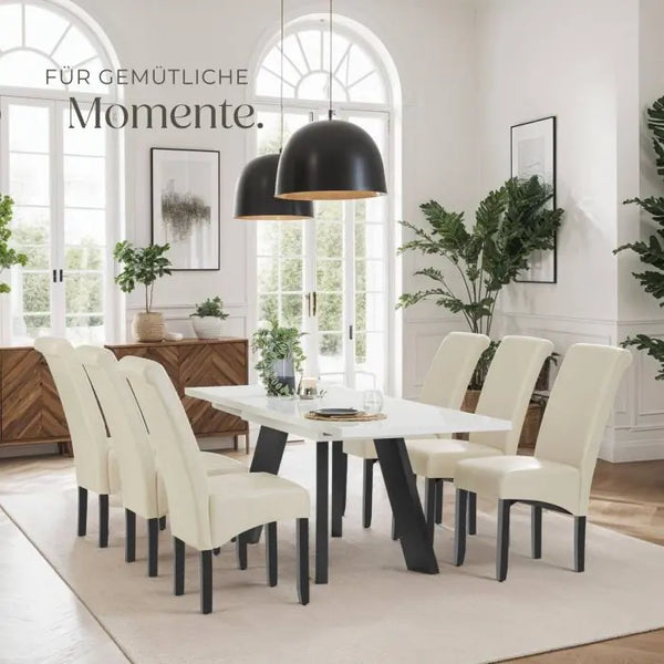 Esszimmerstuhl Massivholz Kunstleder creme 2er Set