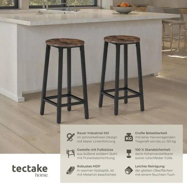 Barhocker Corby 2er Set Industrial Holz dunkel, rustikal