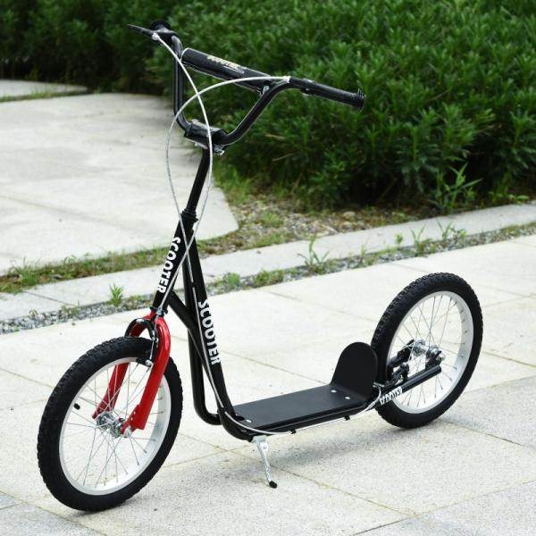 Kinderroller Tretroller Cityroller Kickscooter Kickboard mit Luftreifen und Handbremse 16 Zoll Schwarz
